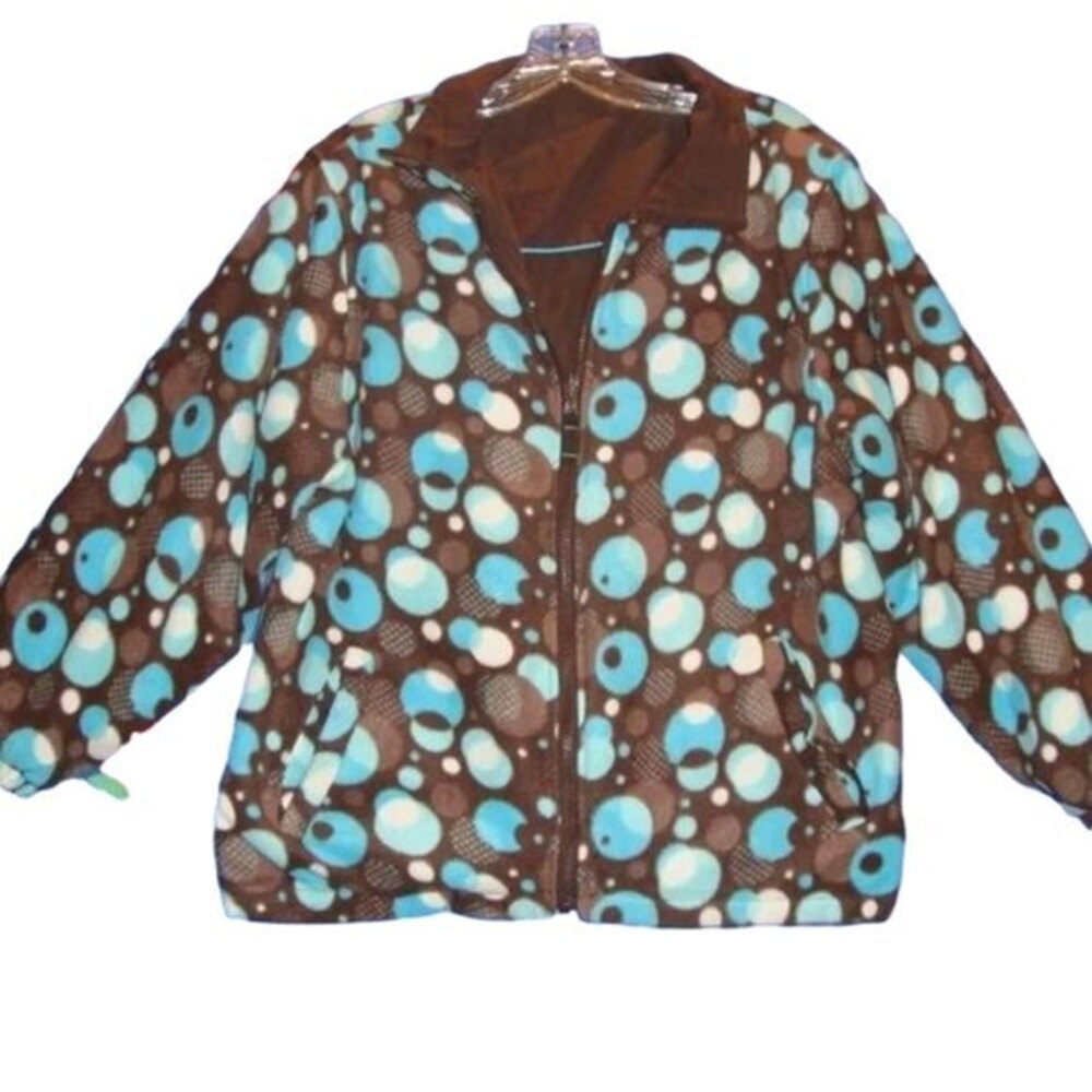 Arizona Jean Co Reversible Jacket Blue Brown Bubble Print Girls Size 16.5